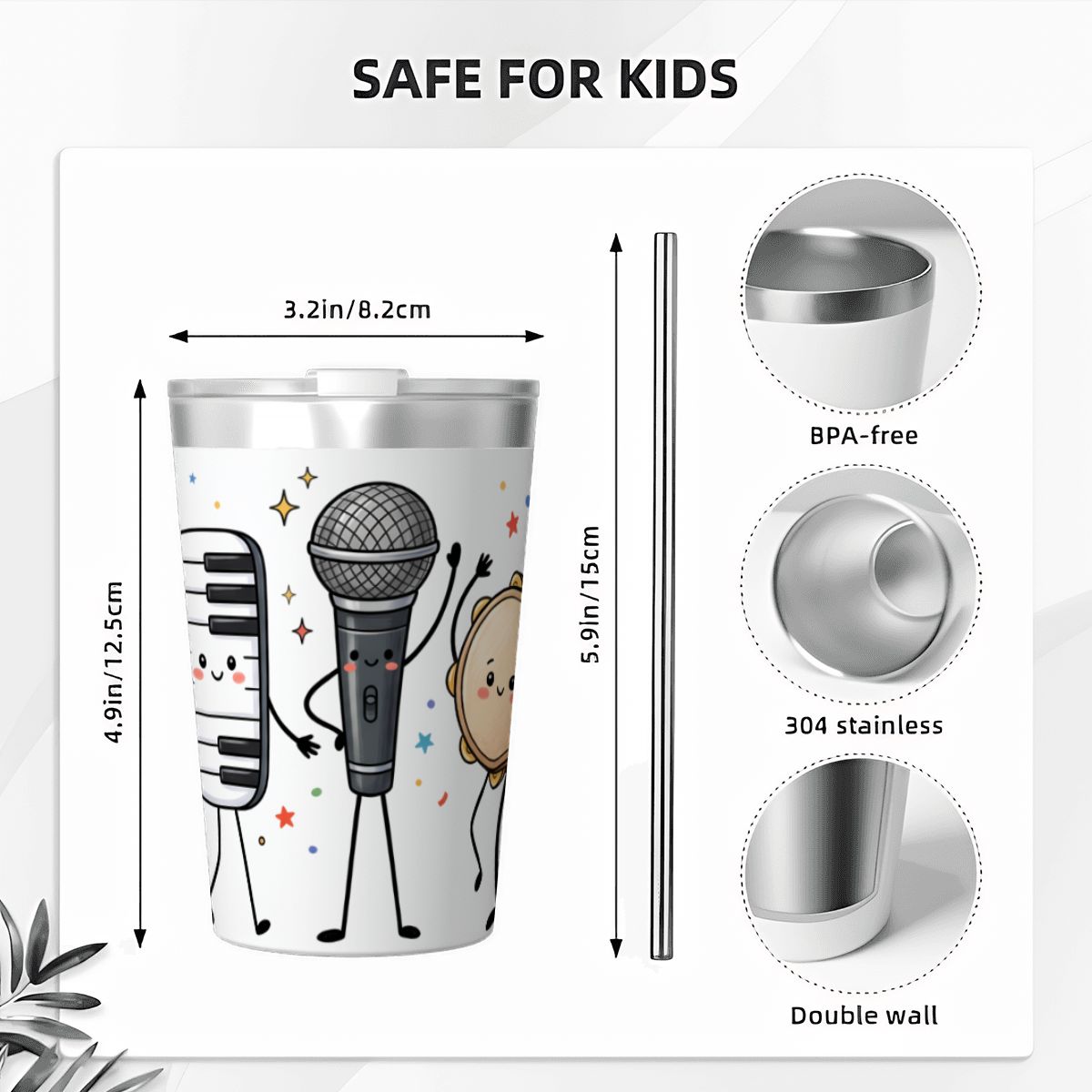 Cute Music Characters Small Stainless Steel Travel Mug Cup 12oz/350ml