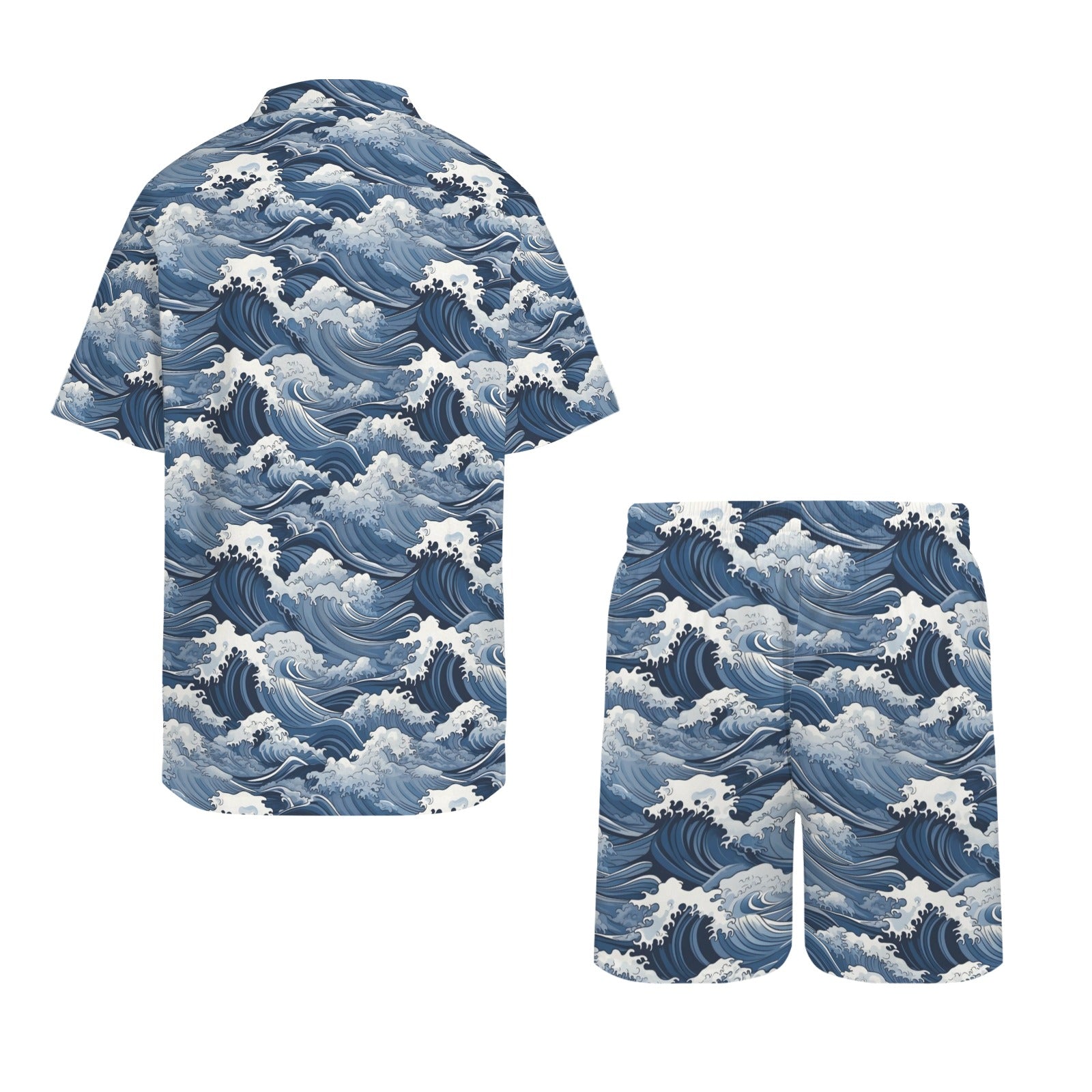 Japanese Waves Men's Hawaiian Shirt & Shorts Set Men's Hawaiian Shirt & Shorts Set Ocean Printed Offshore
