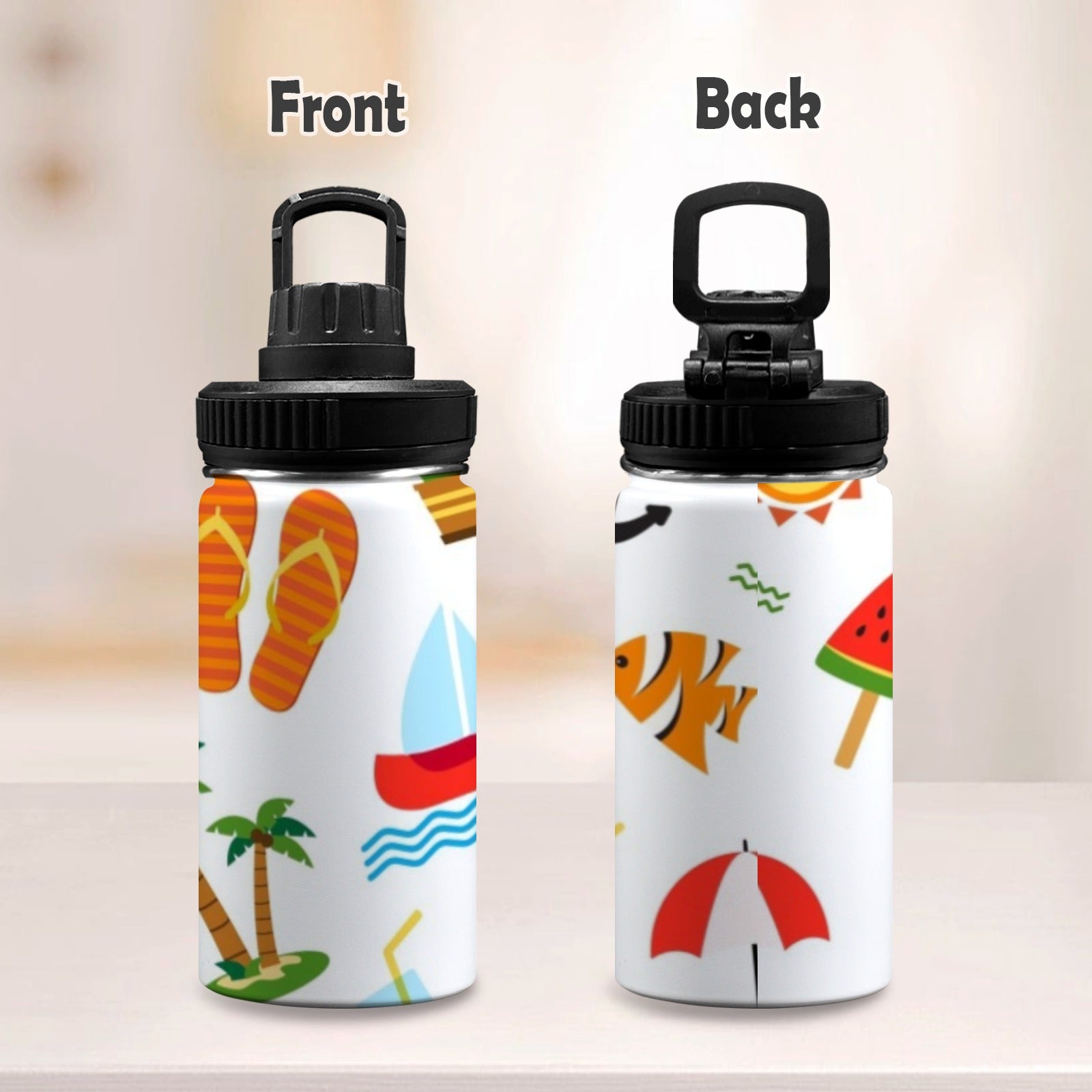 Beach Time Kids Water Bottle with Chug Lid (12 oz) Kids Water Bottle with Chug Lid Printed Offshore Summer