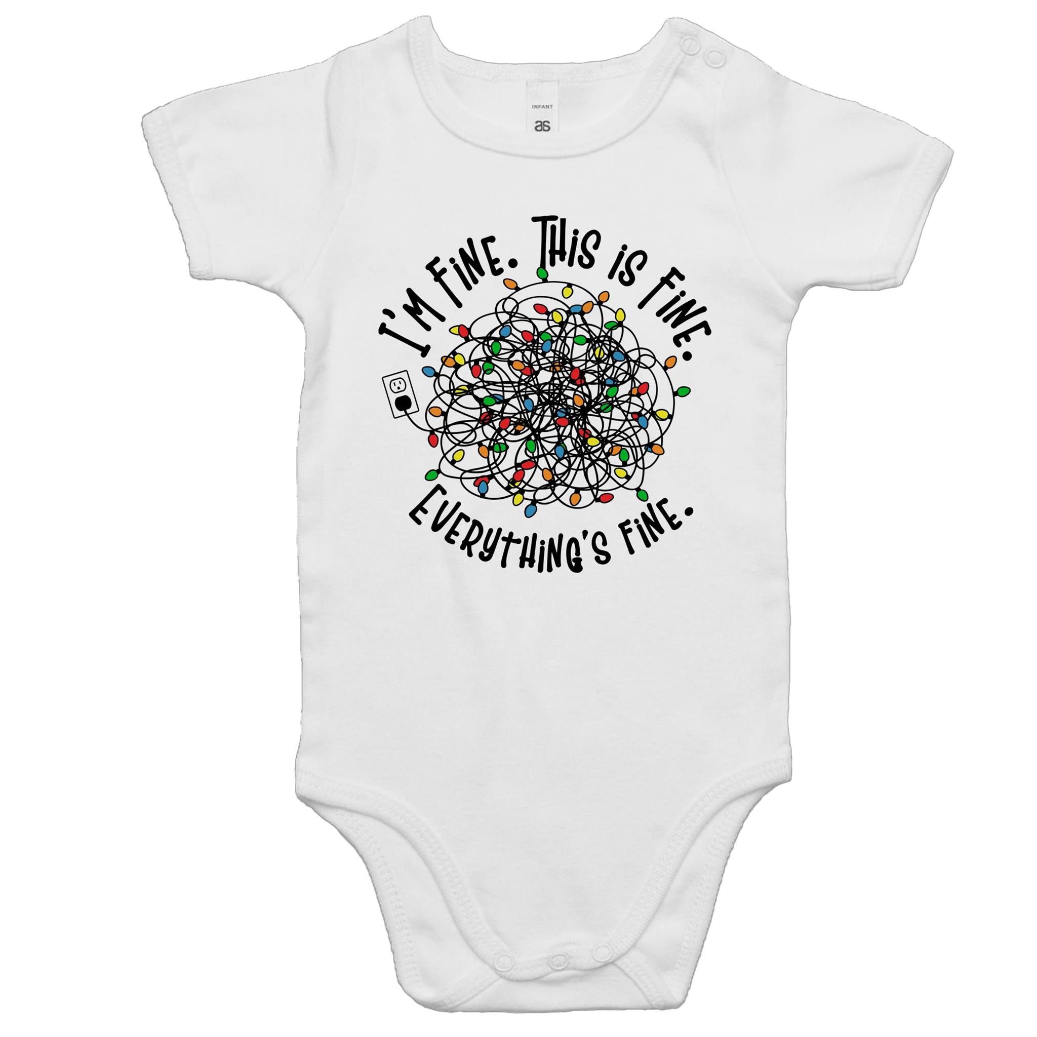 Tangled Christmas Lights, I'm Fine, This Is Fine, Everything Is Fine - Baby Bodysuit White Baby Christmas Bodysuit Christmas Printed In Australia