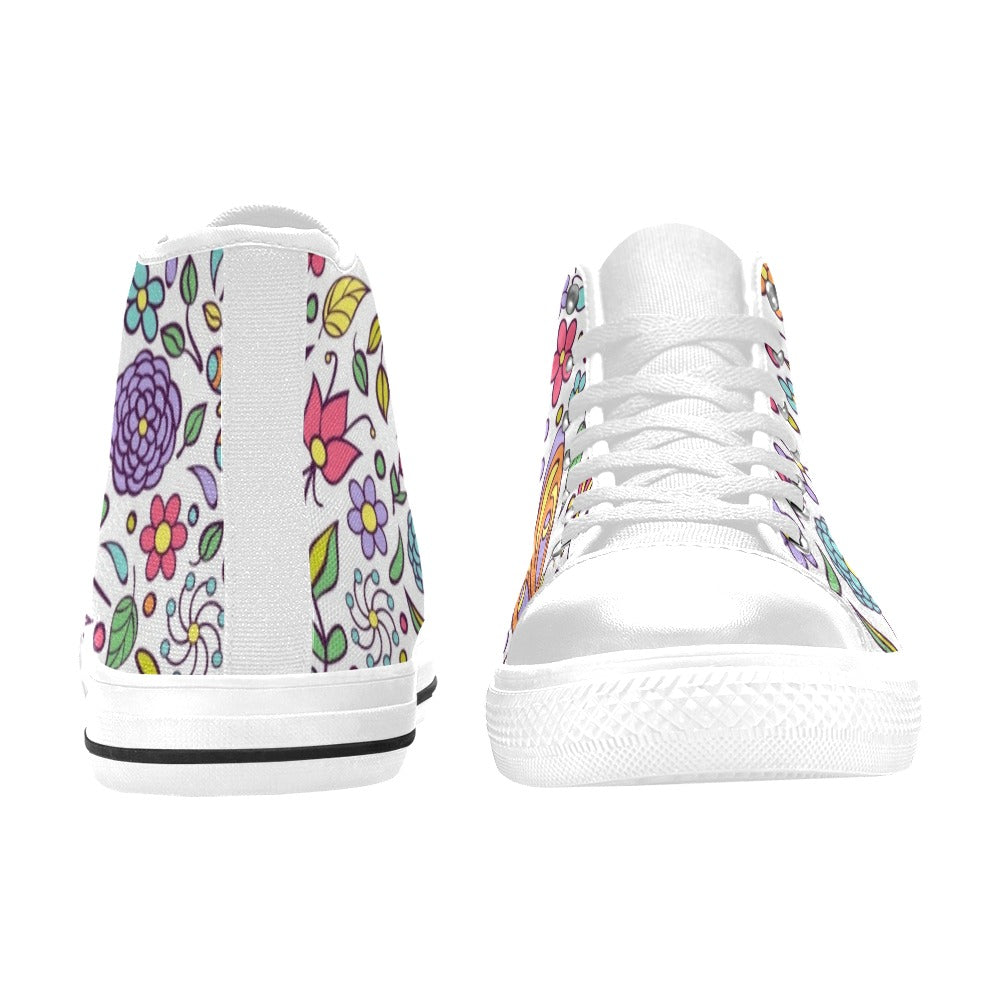 Hippy Butterfly And Flowers - Kids' High Top Canvas Shoes Kids High Top Canvas Shoes Printed Offshore Retro