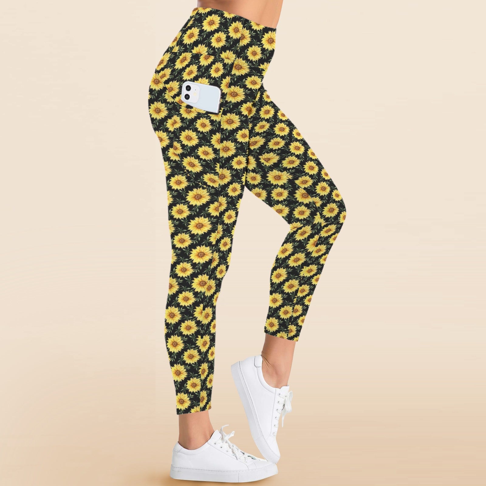 Painted Sunflower - Women's High Waist Pockets Yoga Leggings