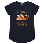 All I Need Is A Purrfect Cup Of Coffee, Cat - Womens Scoop Neck T-Shirt Navy Womens Scoop Neck T-shirt animal Coffee Printed In Australia