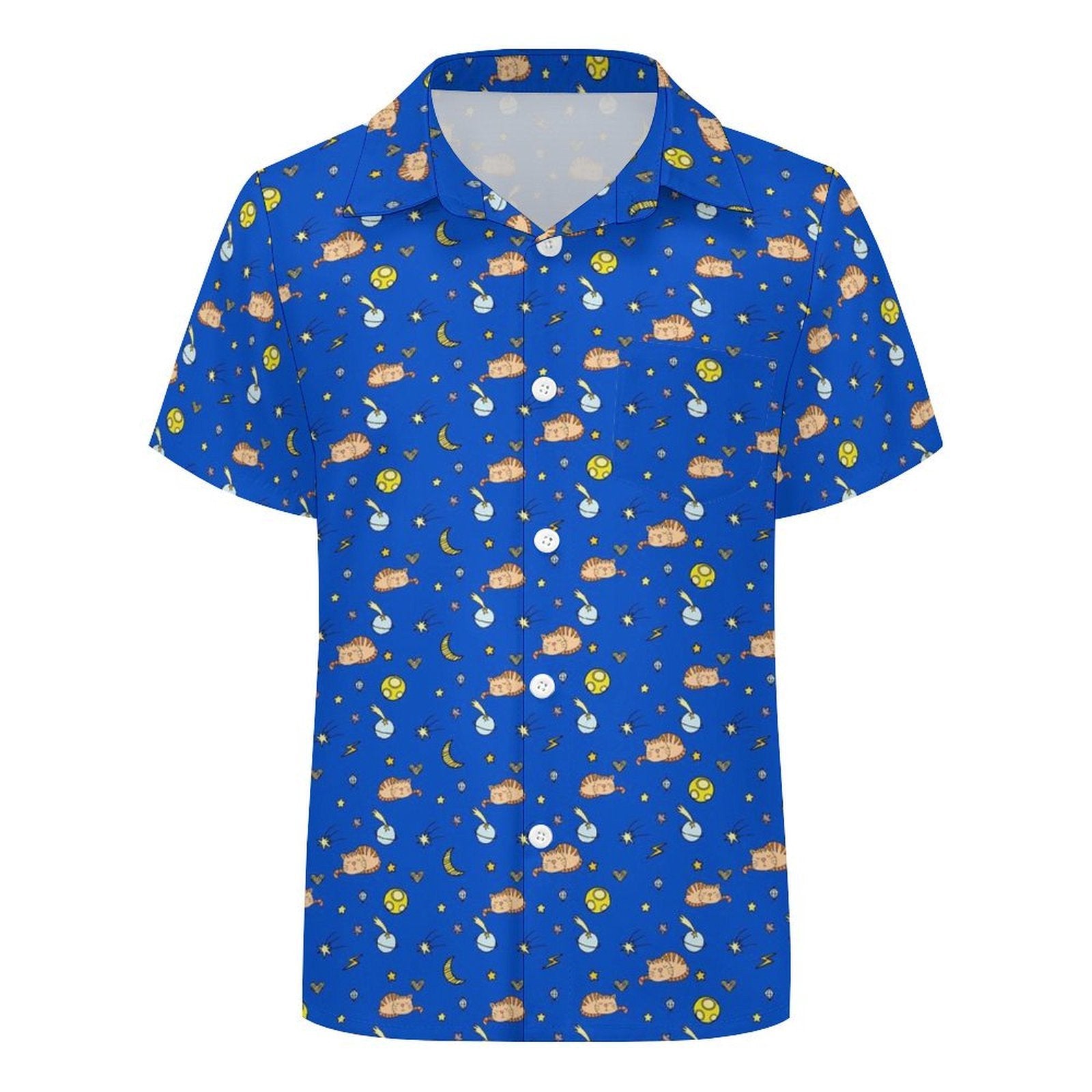 Cats In Space Kids Youth Short Sleeve Button Up Shirt