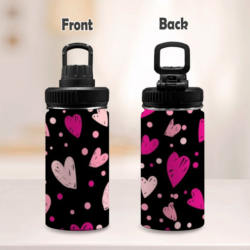 Pink Hearts - Kids Water Bottle with Chug Lid (12 oz)