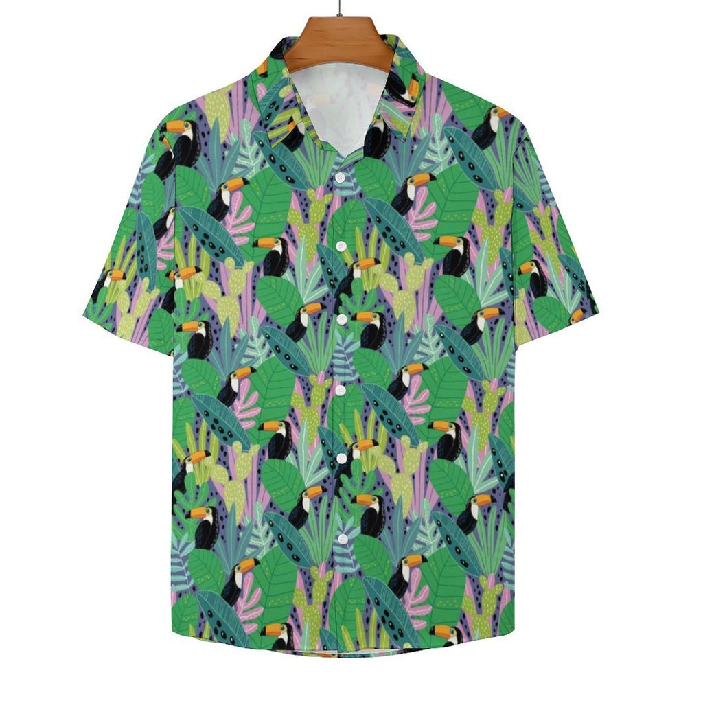 Bright Toucans Women's Collared Pocketless Short Sleeve Shirt
