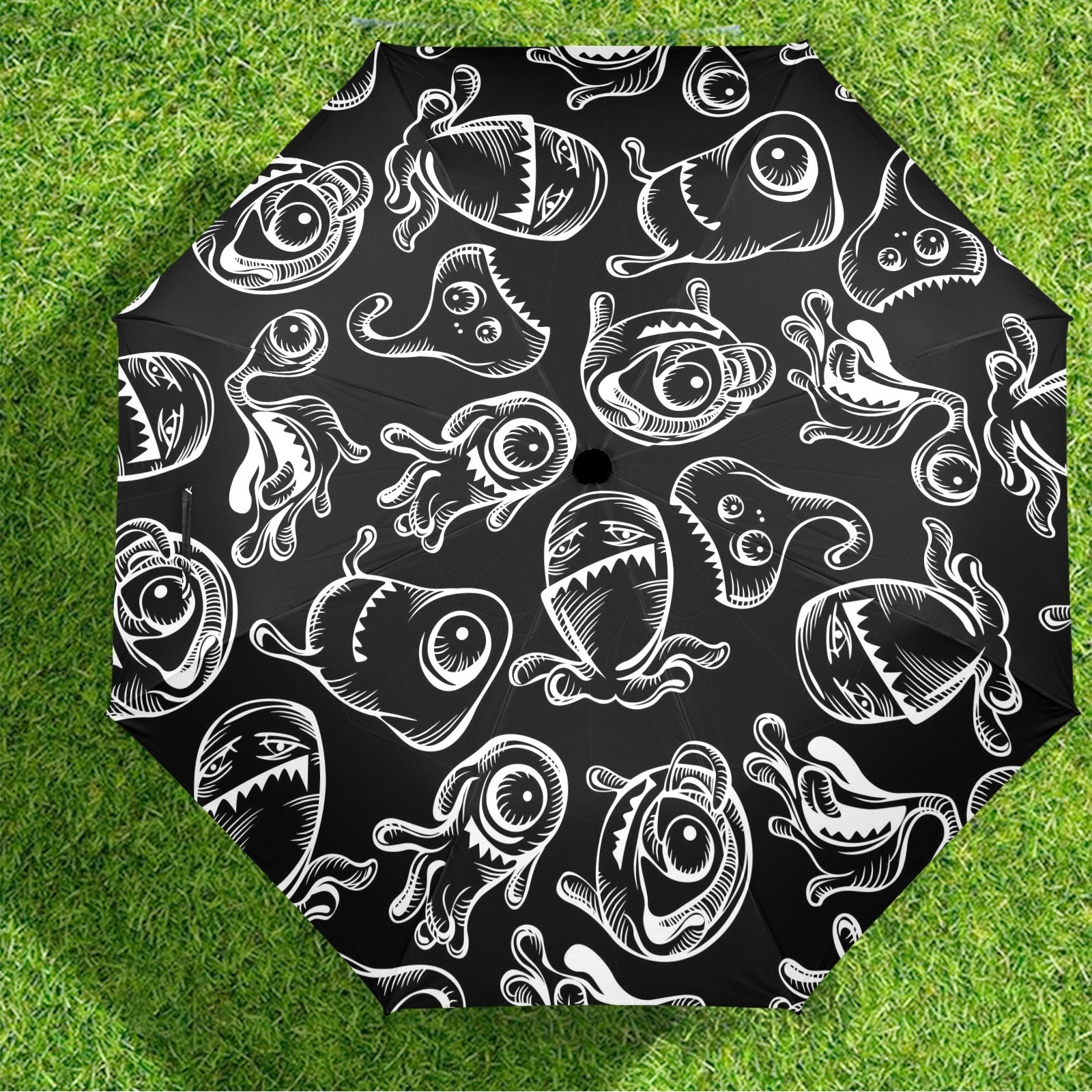 Monsters In Black And White - Semi-Automatic Foldable Umbrella (Model U12) Semi-Automatic Foldable Umbrella (U12)