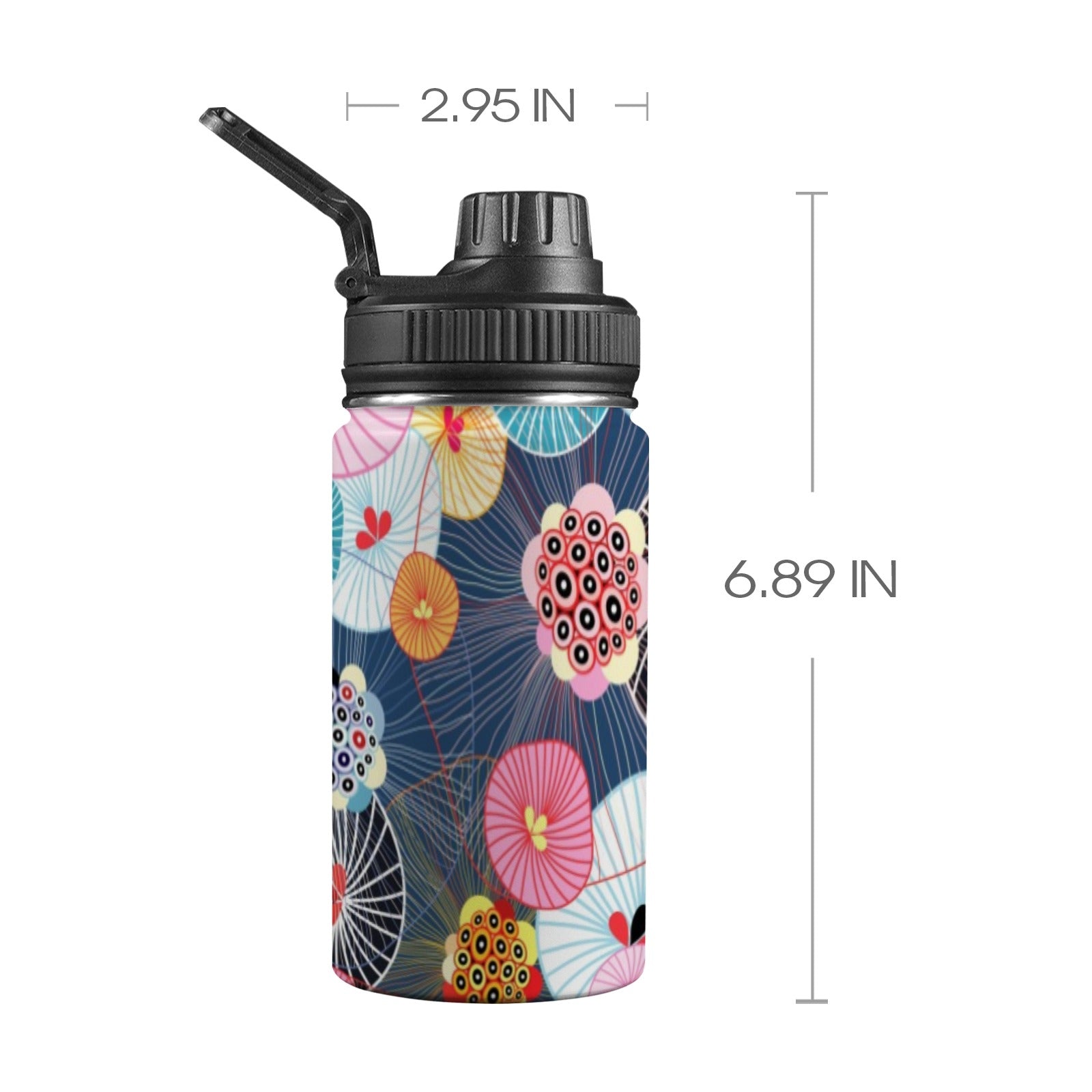 Abstract Floral Kids Water Bottle with Chug Lid (12 oz) One Size Kids Water Bottle with Chug Lid Plants Printed Offshore