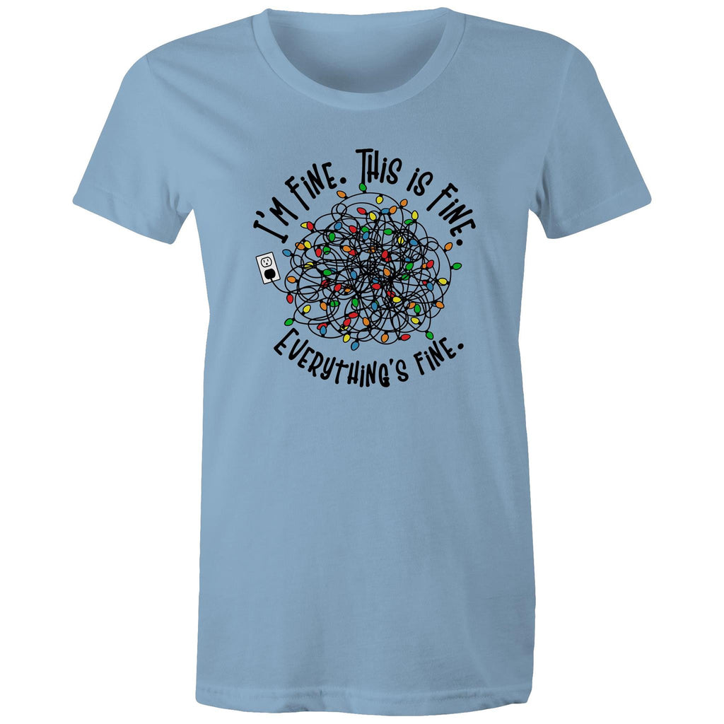Tangled Christmas Lights, I'm Fine, This Is Fine, Everything Is Fine - Womens T-shirt Carolina Blue Womens Christmas T-shirt Christmas Printed In Australia