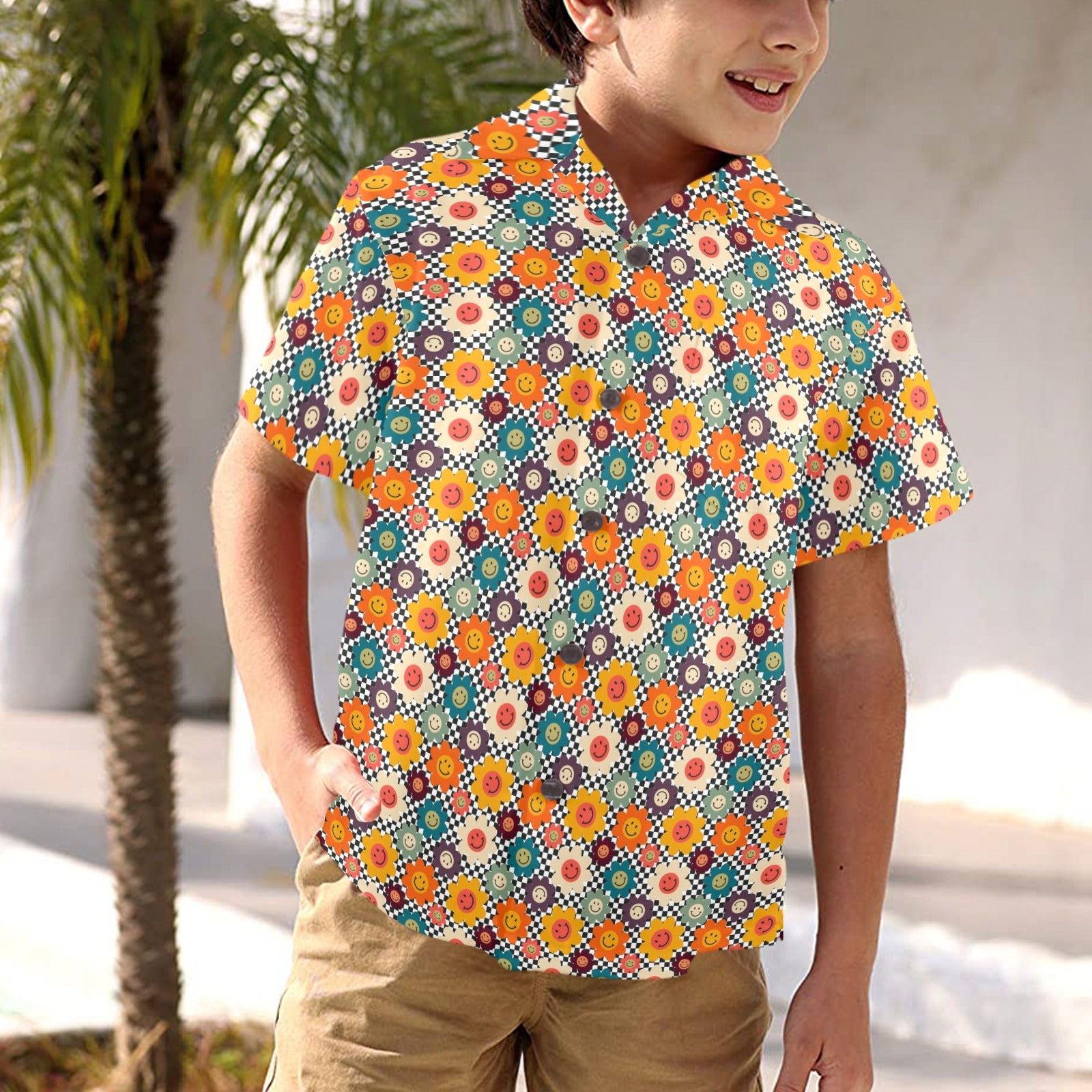 Happy Retro Flowers - Junior Kids Hawaiian Shirt