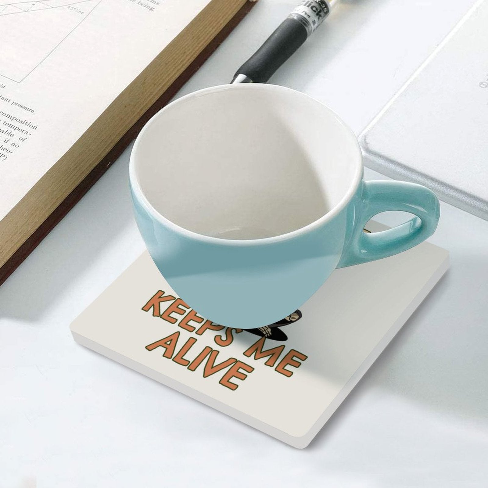 Coffee Keeps Me Alive - Ceramic Coasters (Square) Ceramic Coasters Coffee Printed Offshore