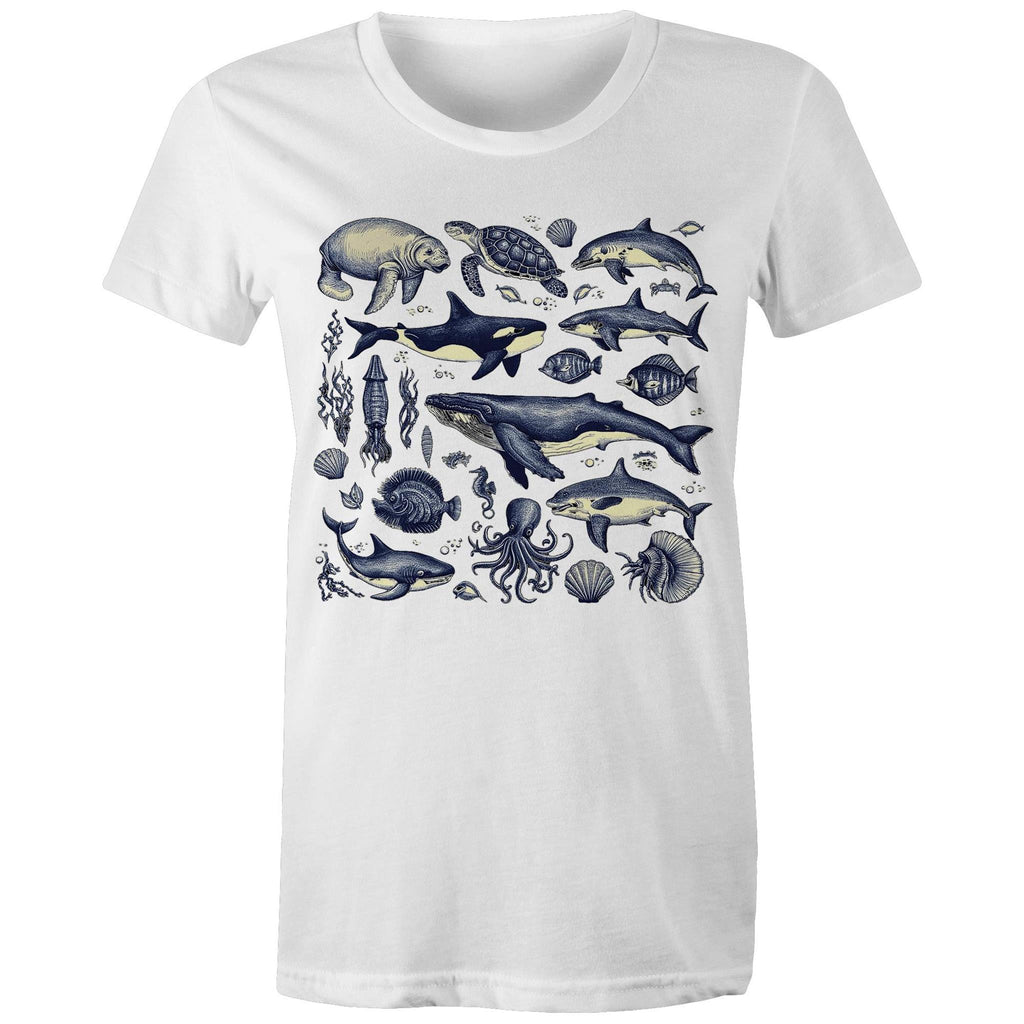 Sea Creatures - Womens T-shirt White Womens T-shirt animal Printed In Australia