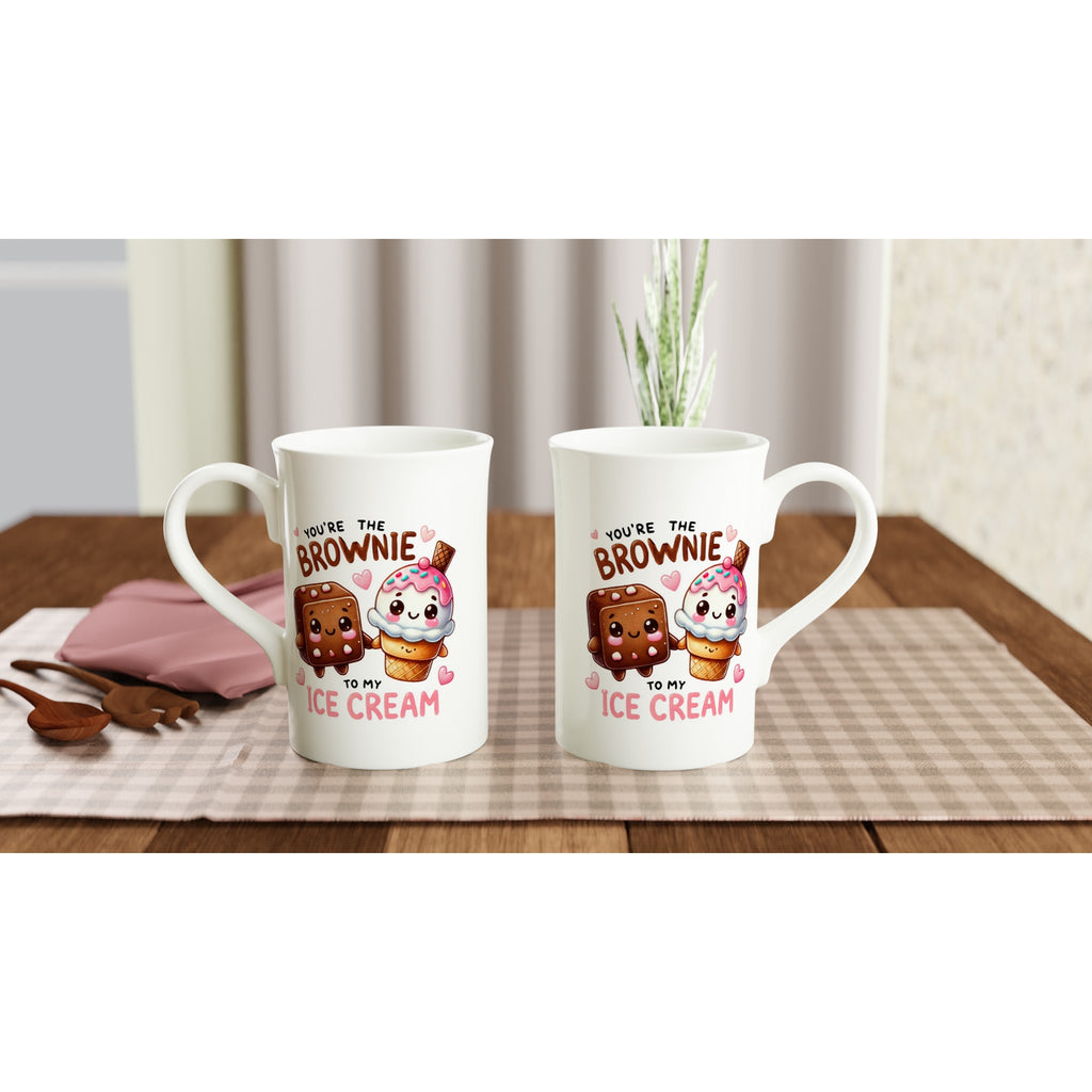 You're The Brownie To My Ice Cream, Valentine - White 10oz Porcelain Slim Mug Porcelain Mug Food Globally Fulfilled Love