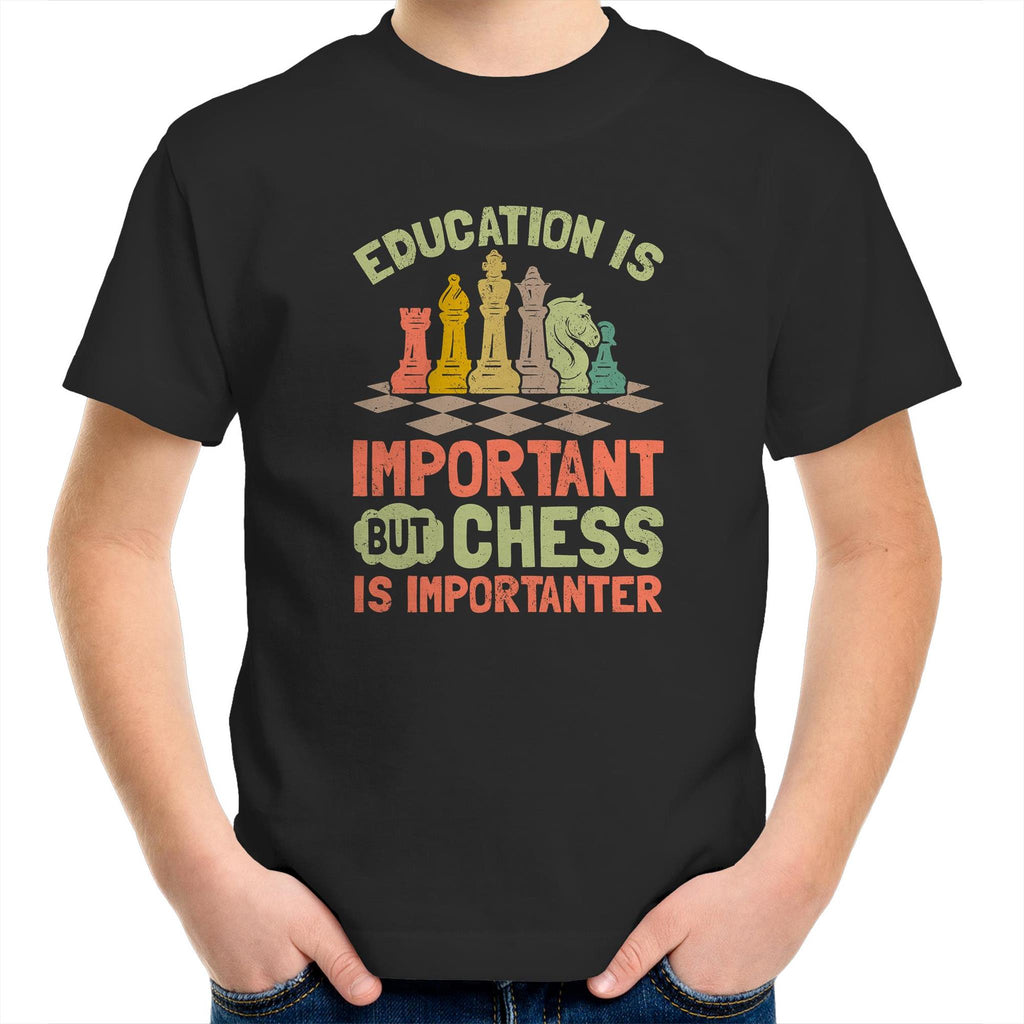 Chess And Education - Kids Youth T-Shirt Black Kids Youth T-shirt Chess Games Printed In Australia