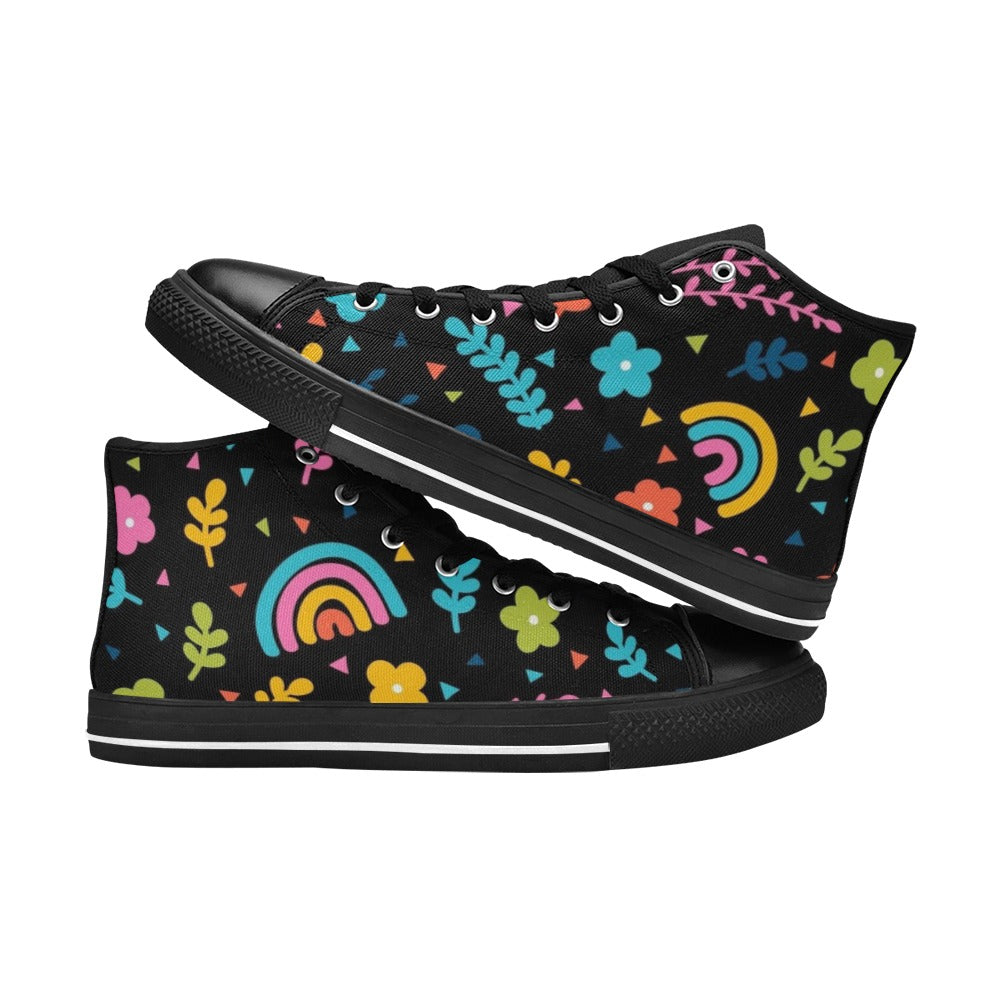 Rainbows And Flowers Women's High Top Canvas Shoes Womens Classic High Top Shoes Printed Offshore