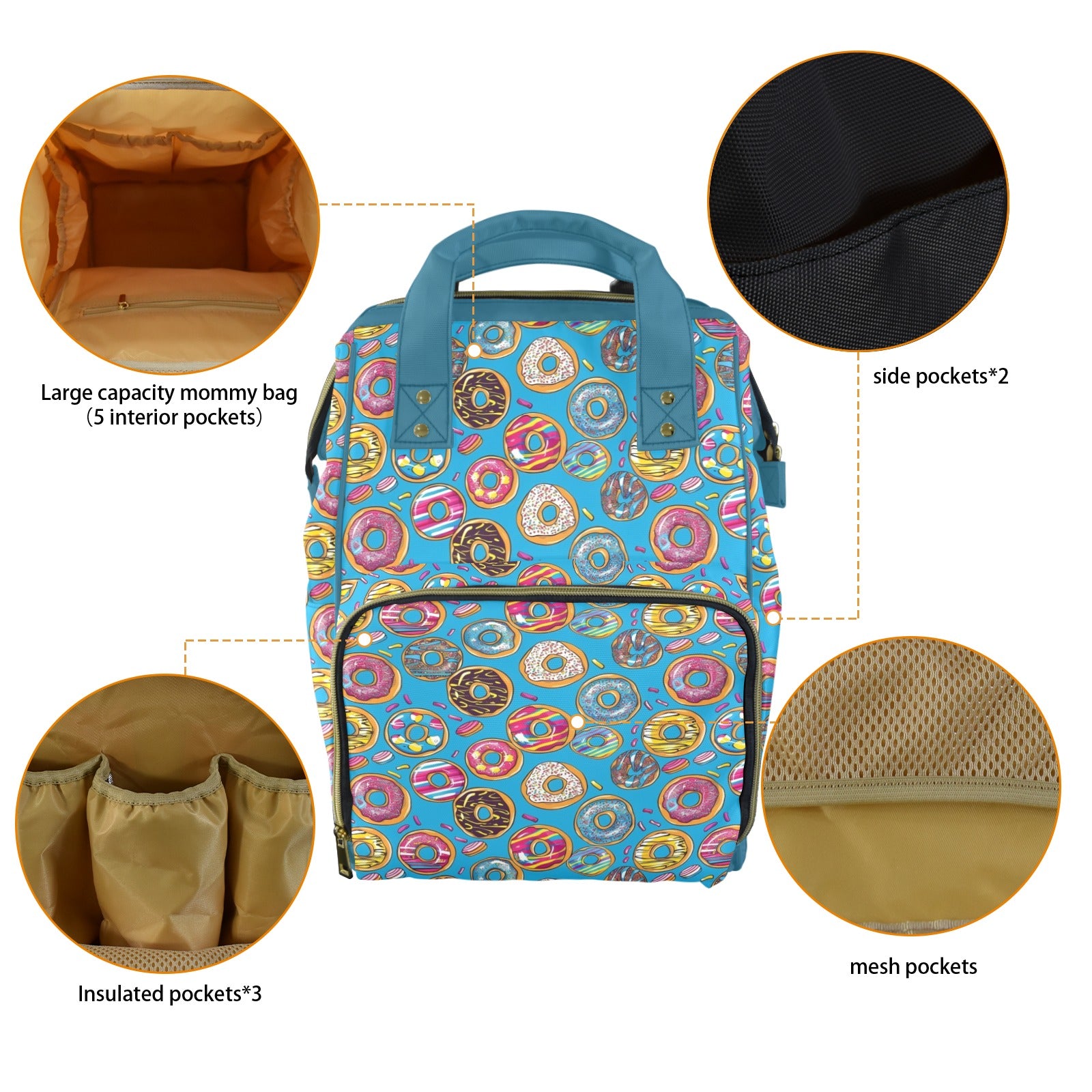 Doughnuts On Blue Multi-Function Backpack, Nappy / Diaper Bag Multi-function Backpack, Nappy / Diaper Bag Food Printed Offshore