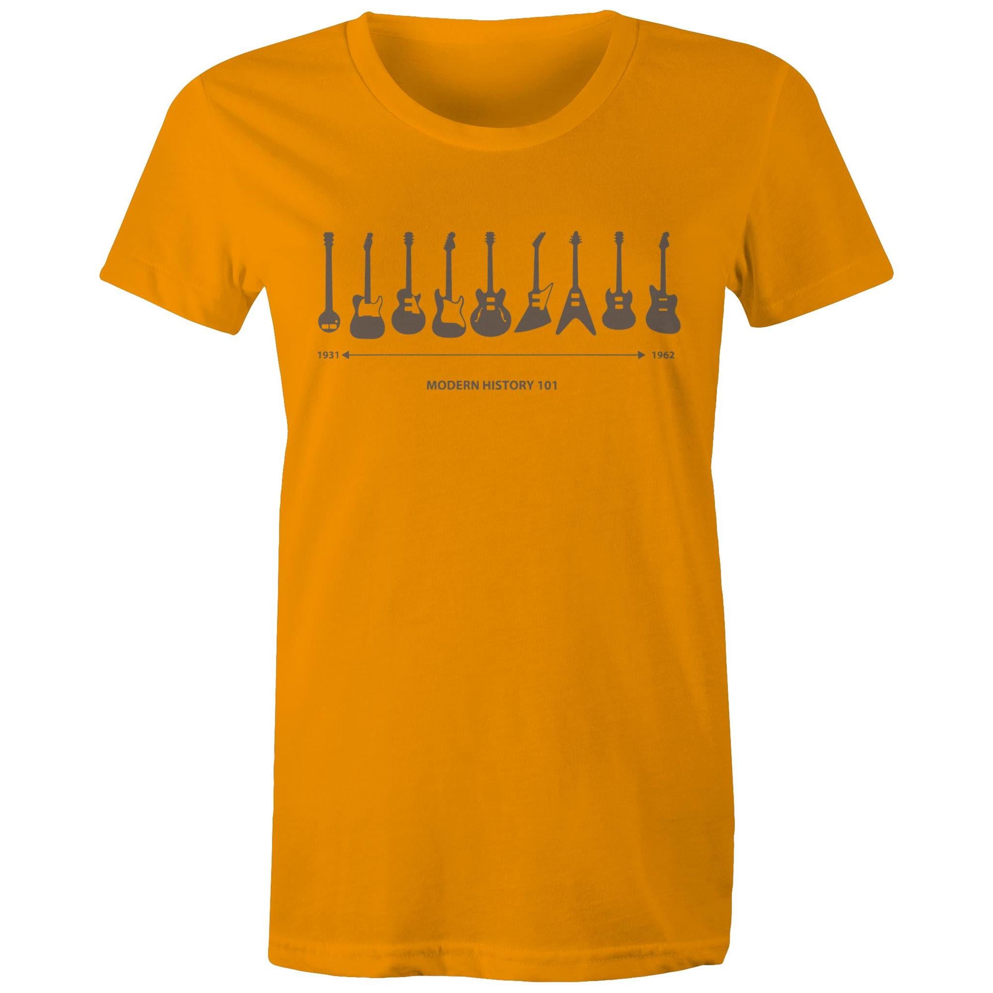 Guitar Timeline - Womens T-shirt Orange Womens T-shirt Music Printed In Australia