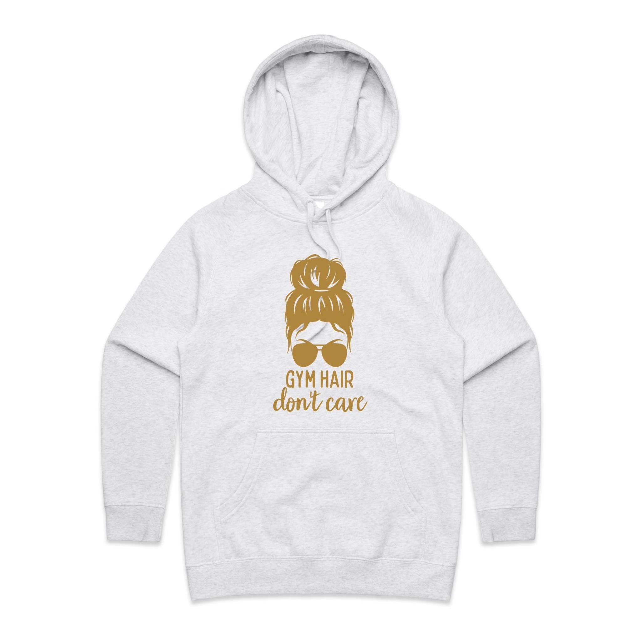 Gym Hair, Don't Care - Womens Hoodie White Marle Womens Hoodie Fitness Printed In Australia