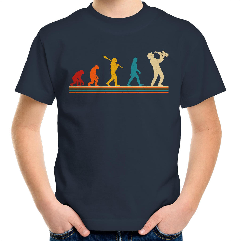 Saxophone Player Evolution - Kids Youth T-Shirt Navy Kids Youth T-shirt Music Printed In Australia