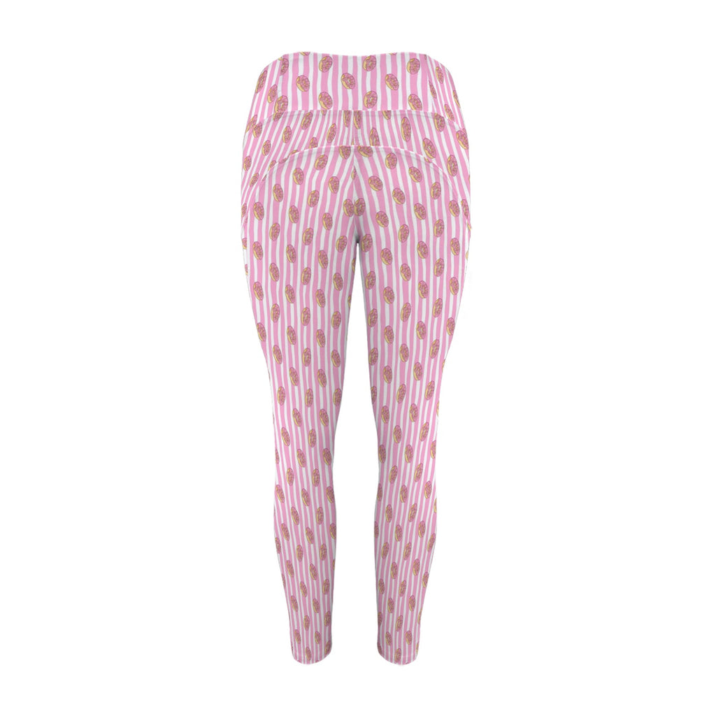 Pink Donut Stripes Women's High Waist Pockets Yoga Leggings Women's High Waist Pockets Yoga Leggings Food Printed Offshore