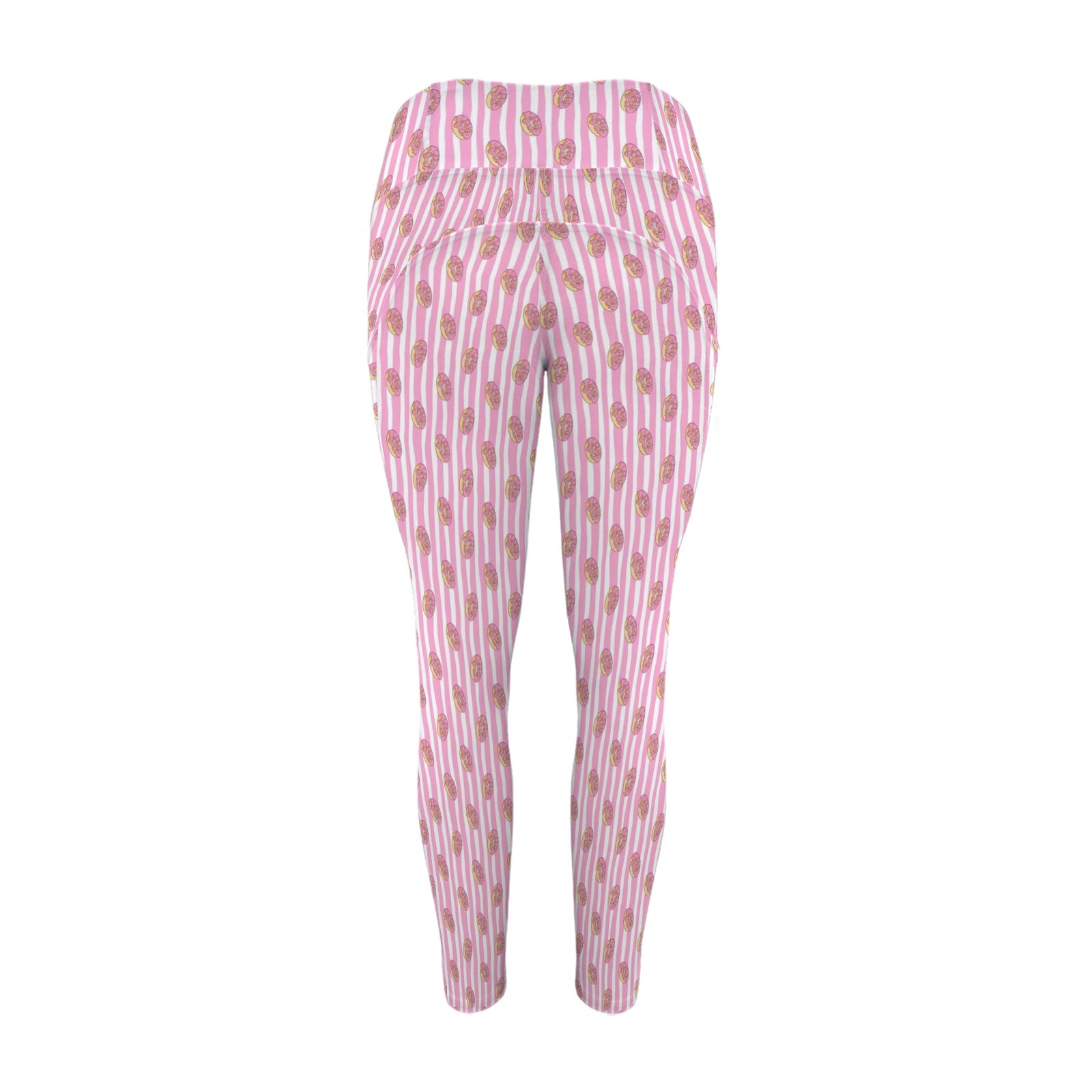 Pink Donut Stripes Women's High Waist Pockets Yoga Leggings Women's High Waist Pockets Yoga Leggings Food Printed Offshore