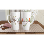 Birds On A Branch - White Latte 17oz Ceramic Mug Latte Mug animal Globally Fulfilled