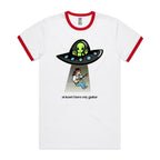 Guitarist Alien Abduction, UFO - Staple Ringer Tee White Red Ringer T-Shirt Music Printed In Australia Sci Fi