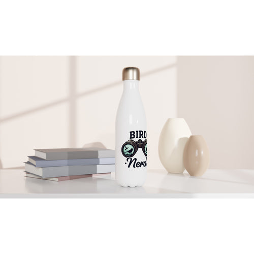 Bird Nerd - White 17oz Stainless Steel Water Bottle White Water Bottle animal Globally Fulfilled
