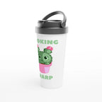 Looking Sharp - White 15oz Stainless Steel Travel Mug Travel Mug black lid cacti cactus coffee cute flower garden handle plant screw on lid spill proof to go