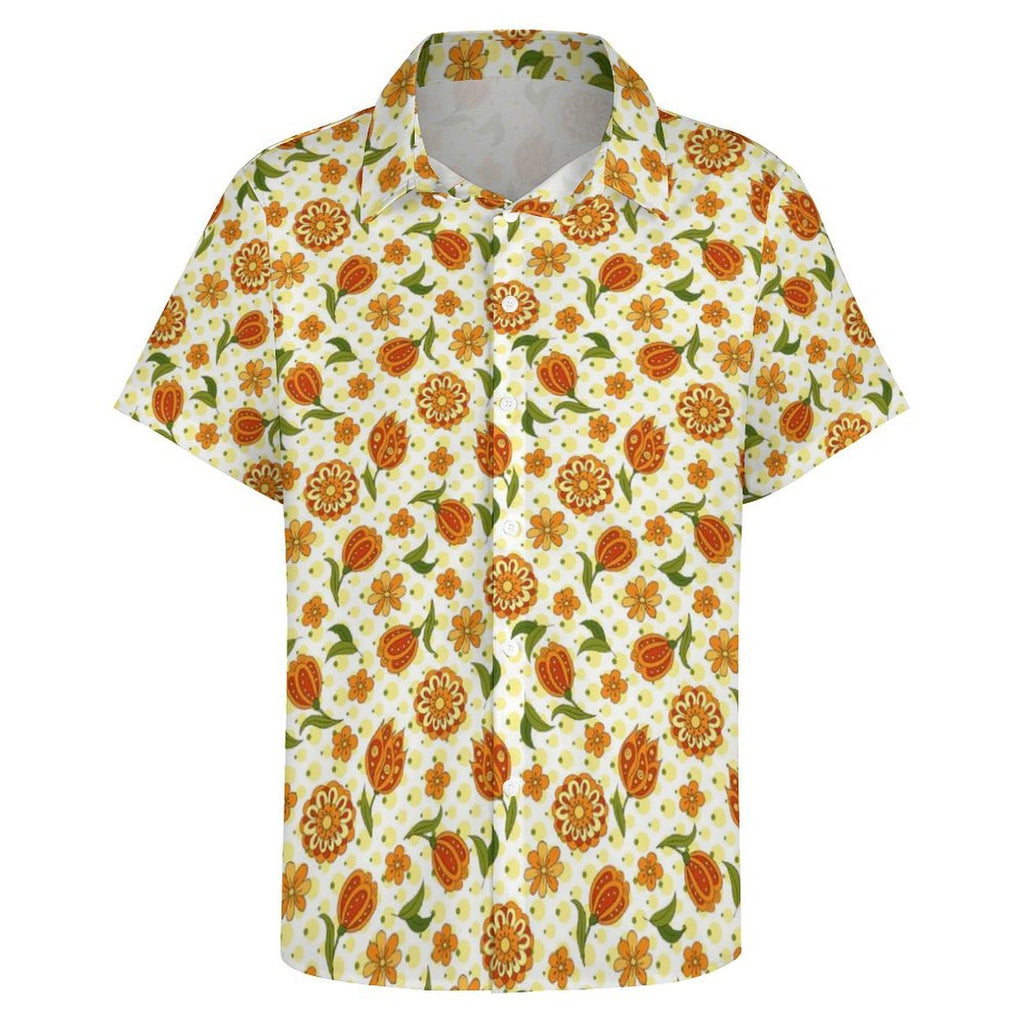 Graphic Floral Women's Collared Pocketless Short Sleeve Shirt