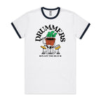 Drummers Plant The Beat - Staple Ringer Tee White Navy Ringer T-Shirt Music Printed In Australia