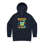 Fun Begins With The Press Of A Button - Womens Hoodie Navy Womens Hoodie Games Printed In Australia