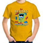 Fun Begins With The Press Of A Button, Video Game - Kids Youth T-Shirt Gold Kids Youth T-shirt Games Printed In Australia