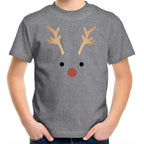 Red Nose Reindeer - Kids Youth T-Shirt Grey Marle Kids Christmas T-shirt Christmas Printed In Australia