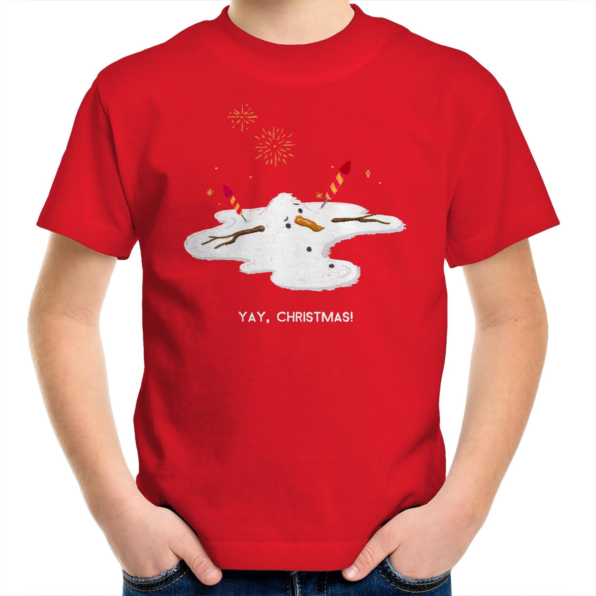 Melting Snowman, Yay Christmas - Kids Youth T-Shirt Red Kids Christmas T-shirt Christmas Printed In Australia