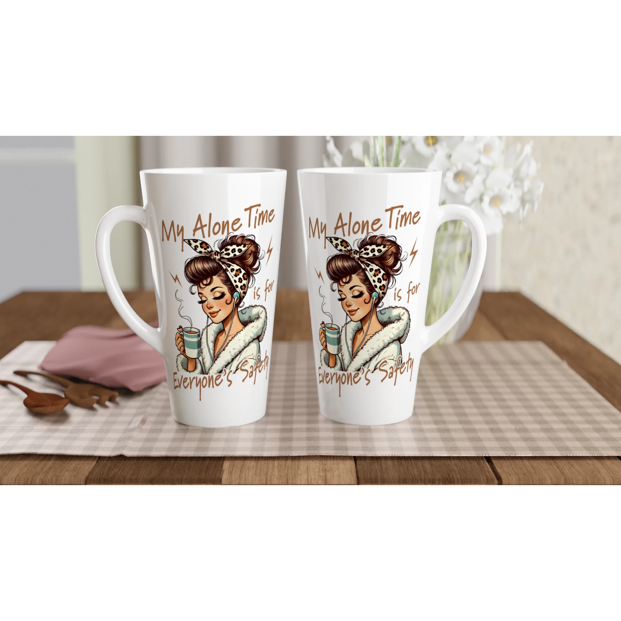 Personalised My Alone Time Is For Everyone's Safety White Latte 17oz Ceramic Mug Personalised Latte Mug Globally Fulfilled