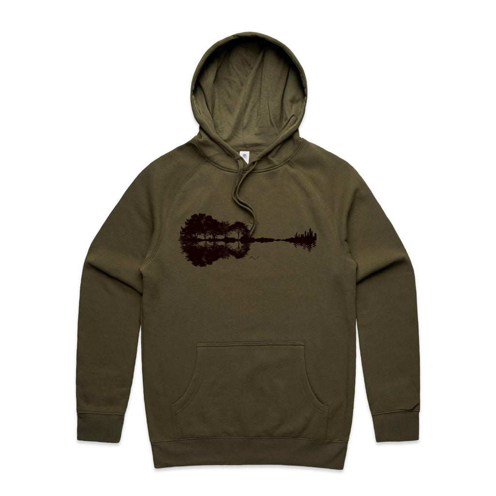 Guitar Reflection - Mens Hoodie Army Mens Hoodie Music Printed In Australia