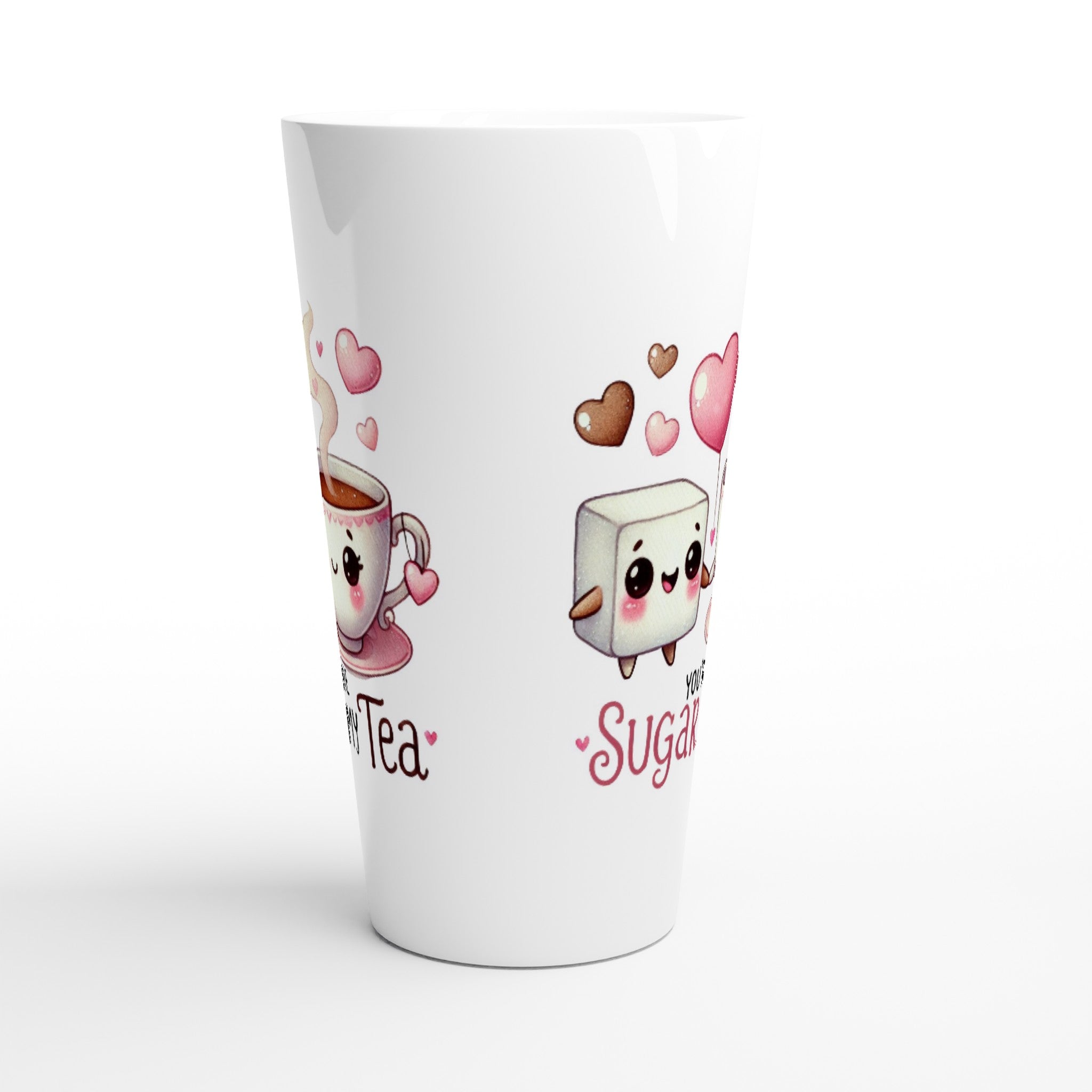 You're The Sugar To My Tea, Valentine - White Latte 17oz Ceramic Mug Latte Mug Food Globally Fulfilled Love