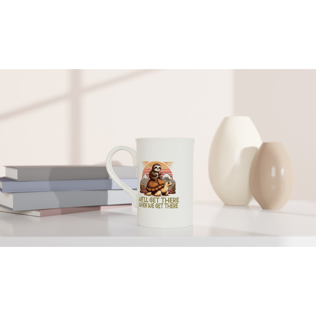Sloth Race, We'll Get There When We Get There - White 10oz Porcelain Slim Mug Porcelain Mug animal Globally Fulfilled