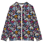 Graphic Flowers On Black Women's Full-Zip Hoodie