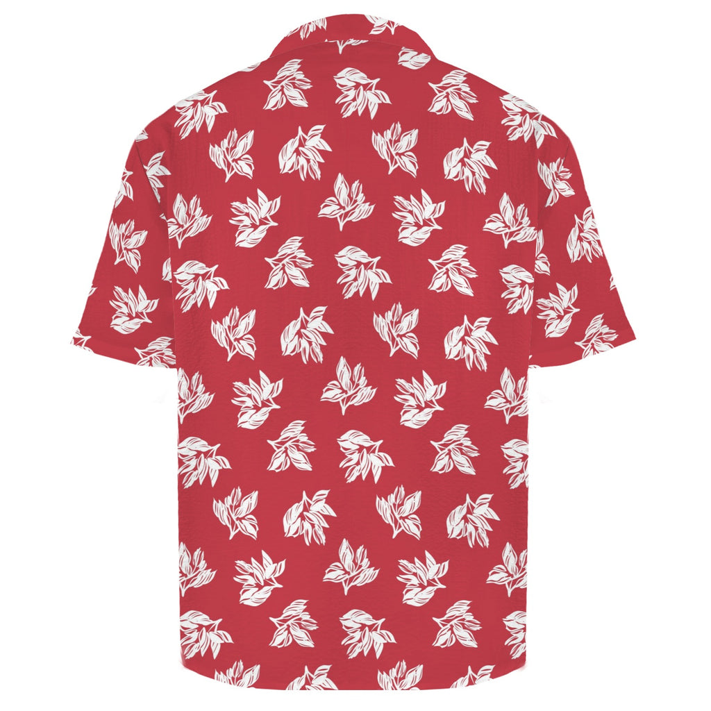 Red Retro Foliage Men's Crinkle Hawaiian Shirt