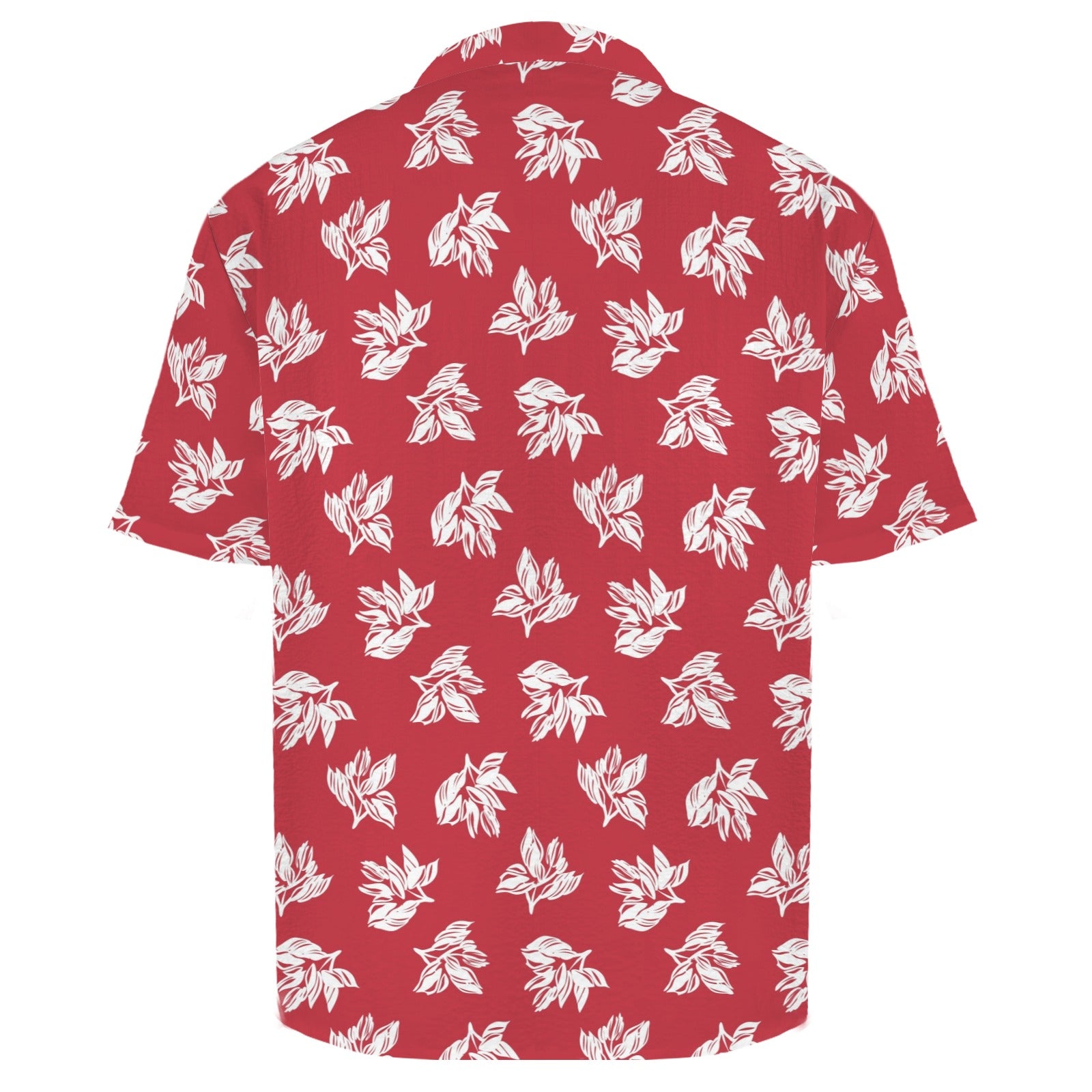 Red Retro Foliage Men's Crinkle Hawaiian Shirt