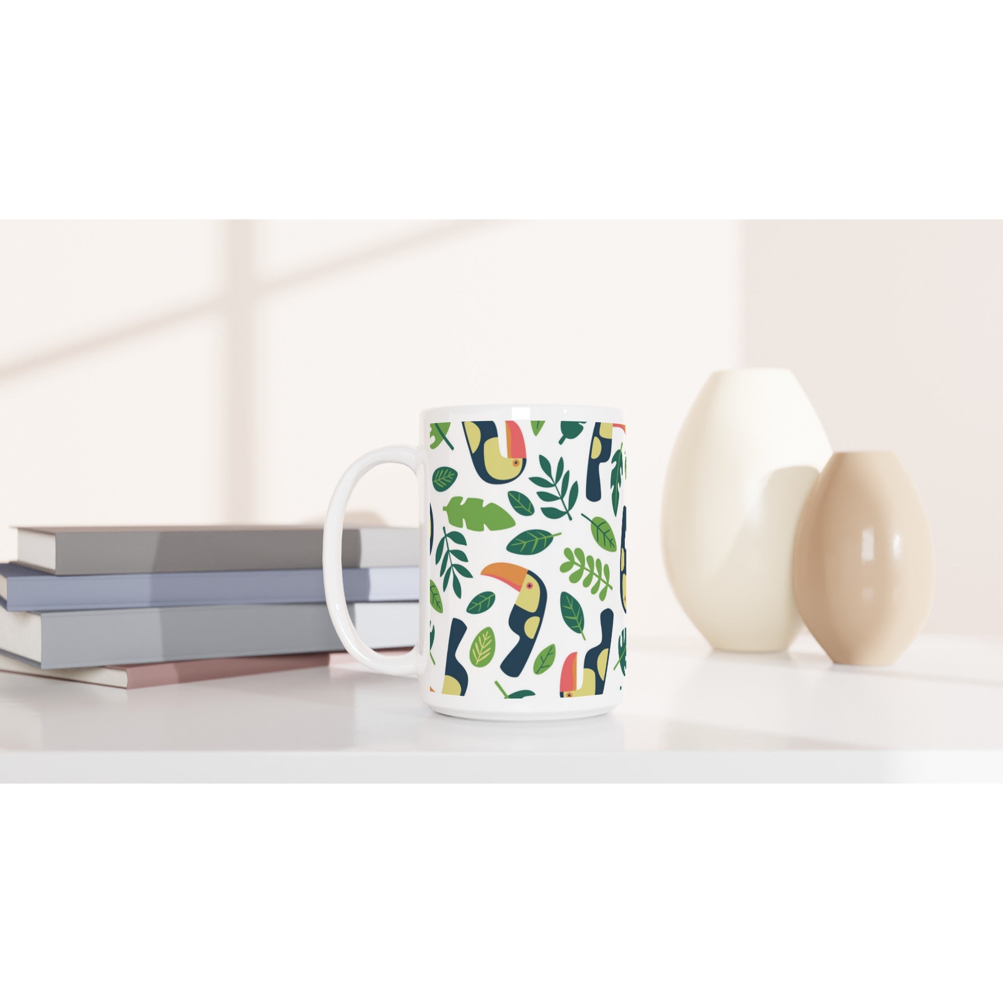 Toucans - White 15oz Ceramic Mug 15oz Mug Globally Fulfilled