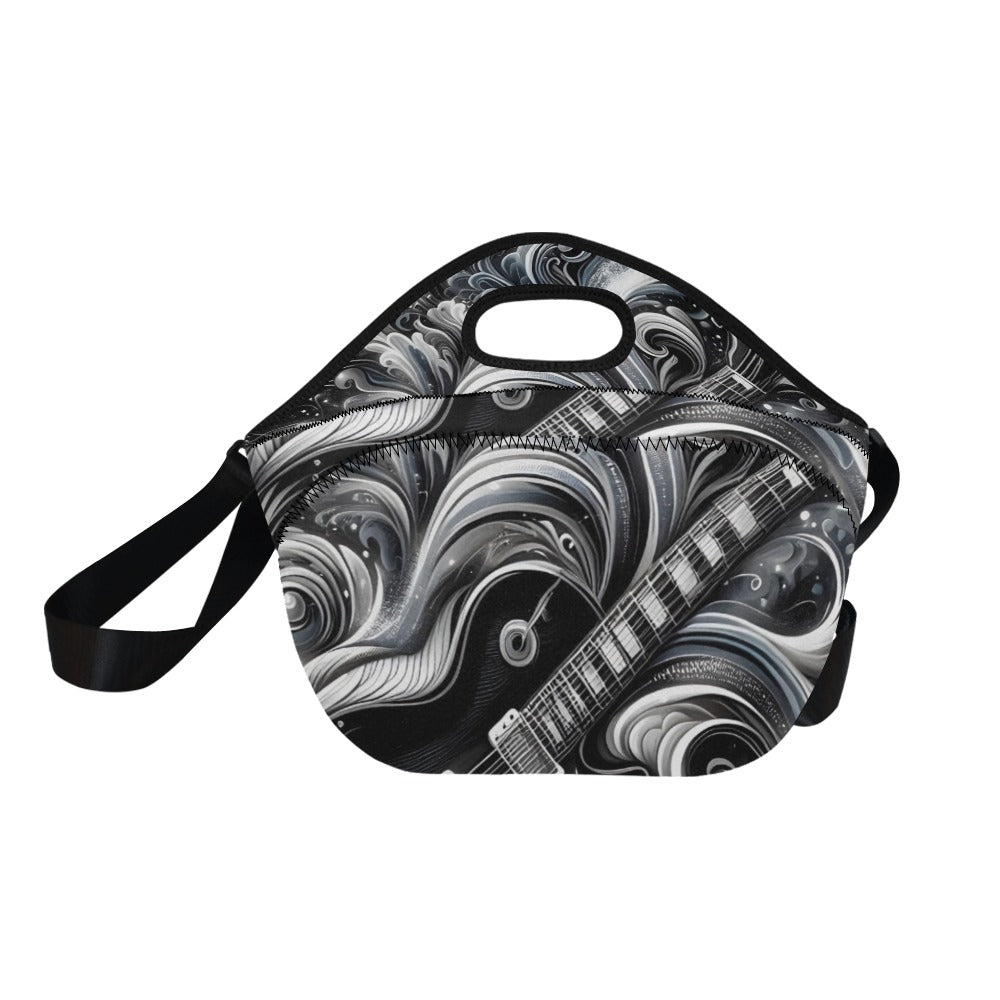 Guitar Black Swirl Neoprene Lunch Bag/Large (Model 1669) Neoprene Lunch Bag Music Printed Offshore