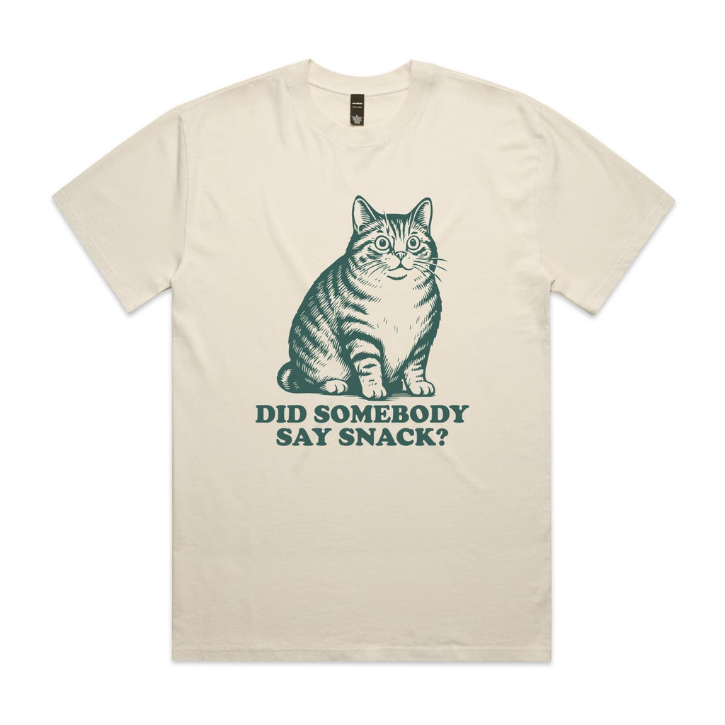 Cat, Did Somebody Say Snack AS Colour Heavy Faded Tee Unisex Faded ecru Heavy Faded T-shirt animal Food Printed In Australia
