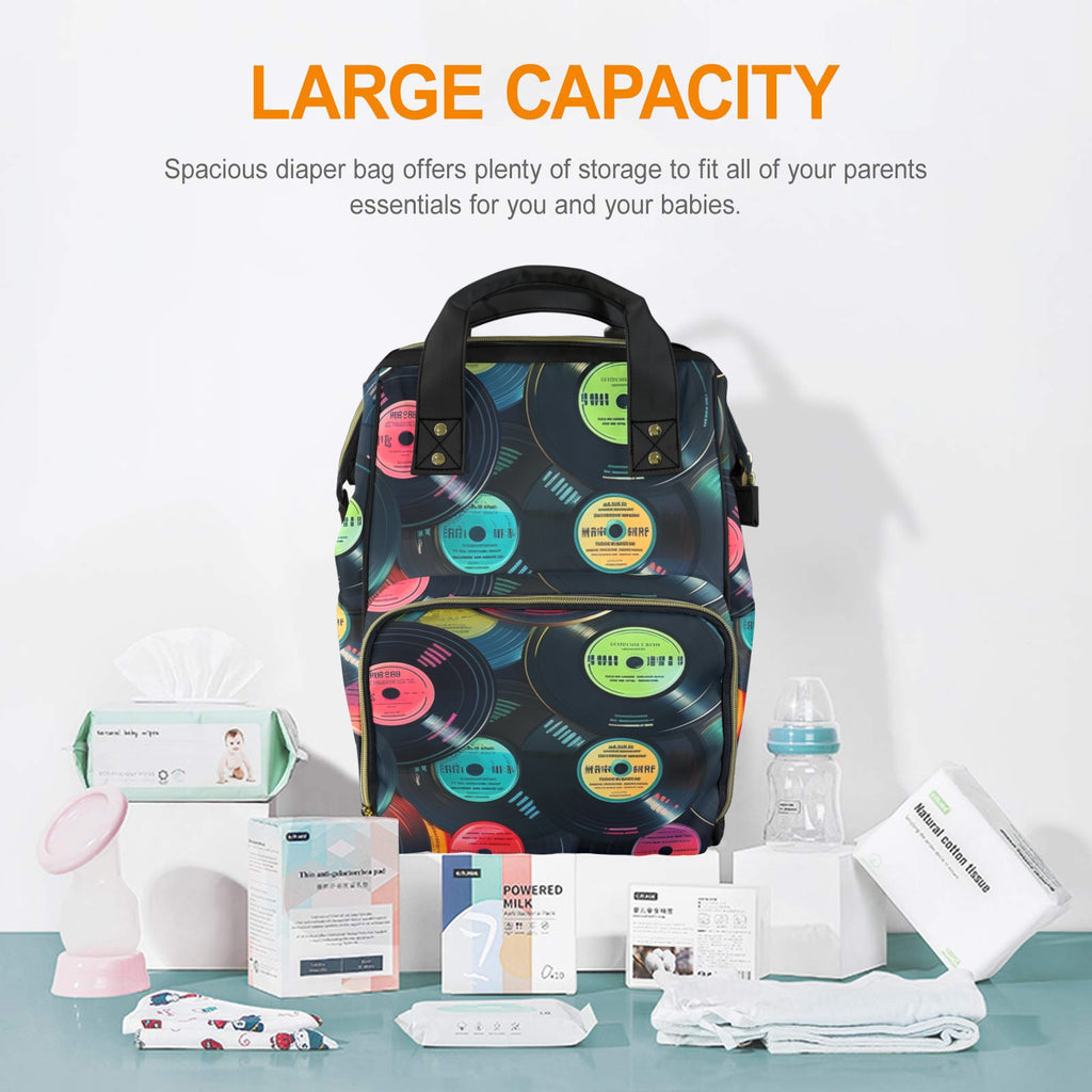 Retro Vinyl Records - Multi-Function Backpack, Nappy / Diaper Bag