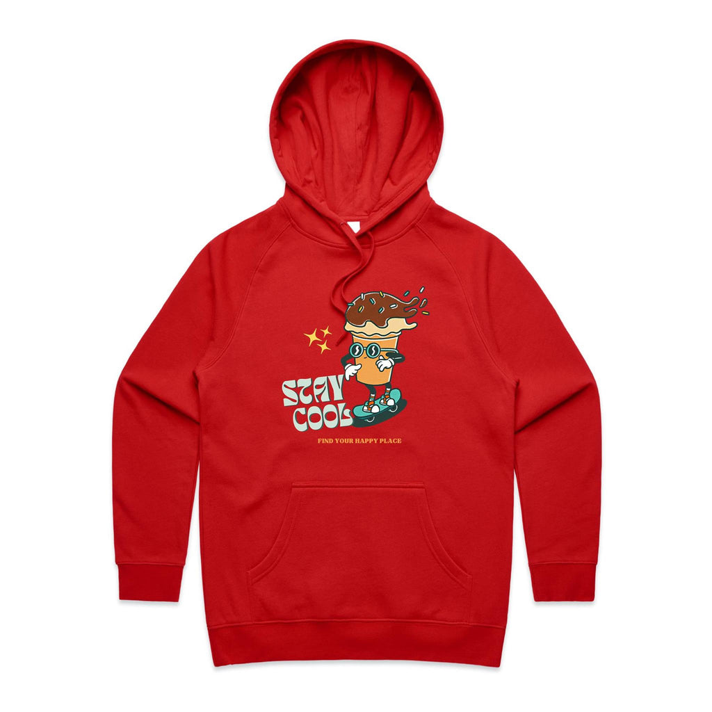 Stay Cool, Ice-cream Skateboard - Womens Hoodie Red Womens 2XL Womens Hoodie Food Printed In Australia Summer