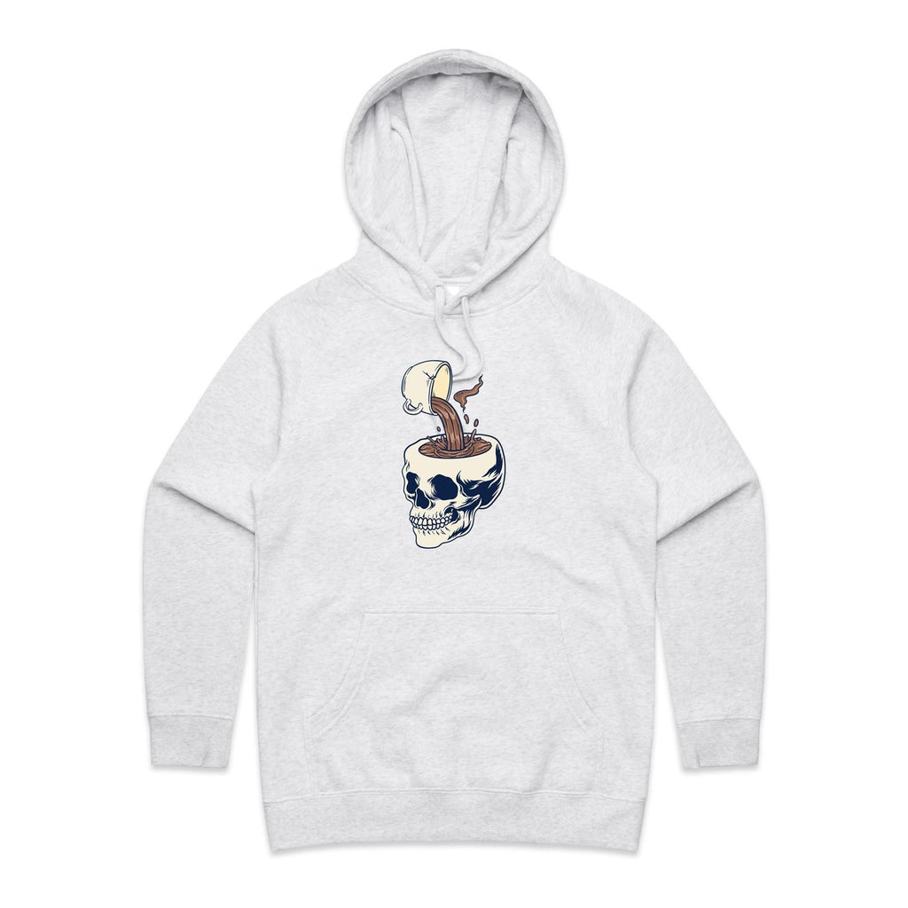 Coffee Skull - Womens Hoodie White Marle Womens Hoodie Coffee Printed In Australia
