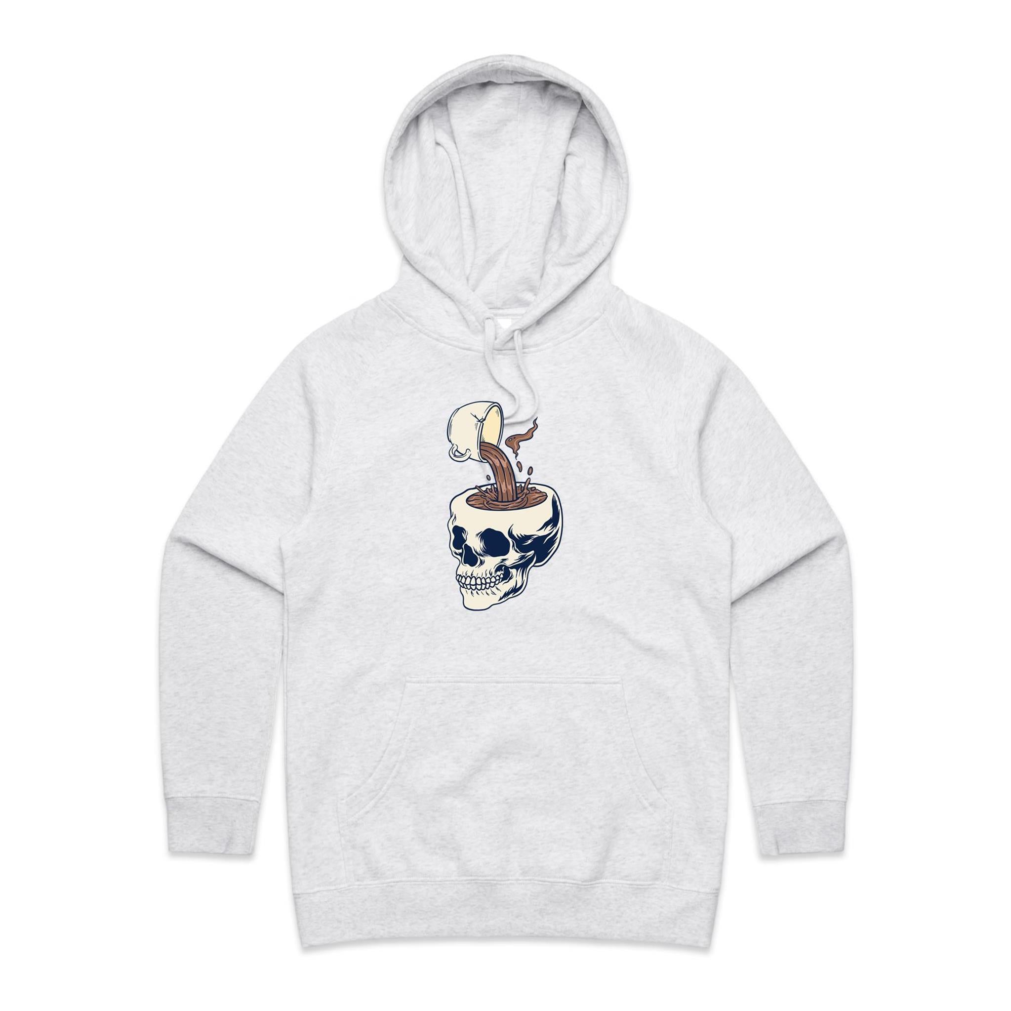 Coffee Skull - Womens Hoodie White Marle Womens Hoodie Coffee Printed In Australia