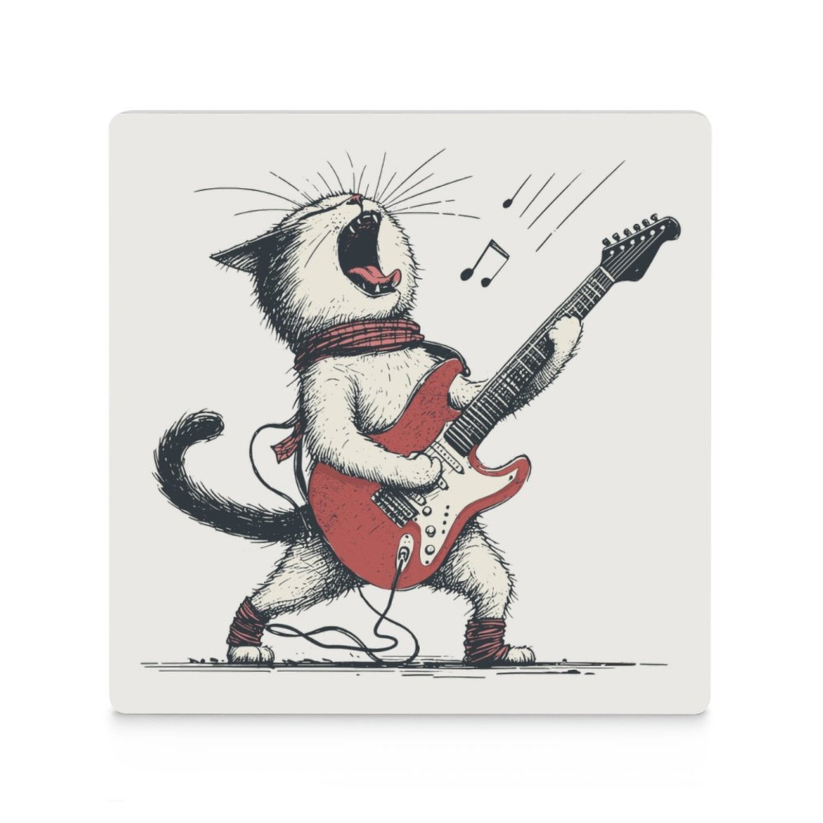 Cat Playing Guitar Ceramic Coasters (Square) Ceramic Coasters animal Music Printed Offshore